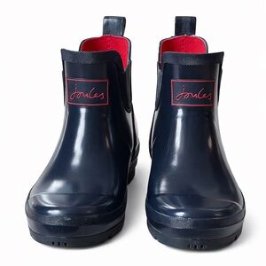 Joules Wellibob Navy Ankle Rain Boots Rainbow Stripe Women’s US 8
